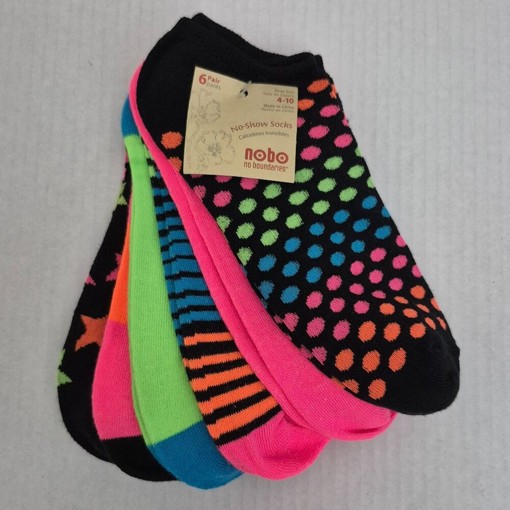 No boundaries 6 Pack Ladies No Show Socks Size 4-10 Multicolor - New